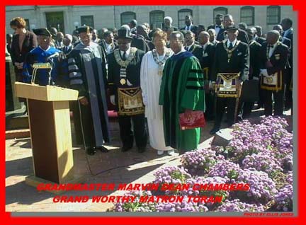 PHOTO TAKEN OCT 26, 2001
Mr. Marvin Chambers, Grand Master
Prince Hall Grand Lodge of Free and Accepted Masons of North Carolina and Jurisdiction>